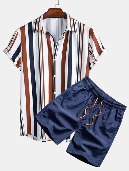 Sommer Set Herren: Gestreiftes Hemd und Shorts - IdealeKleiden