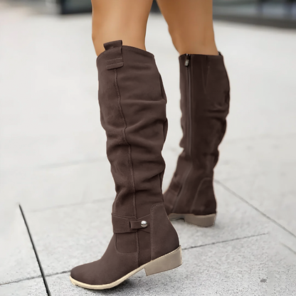 Bottes hautes stylées aspect daim
