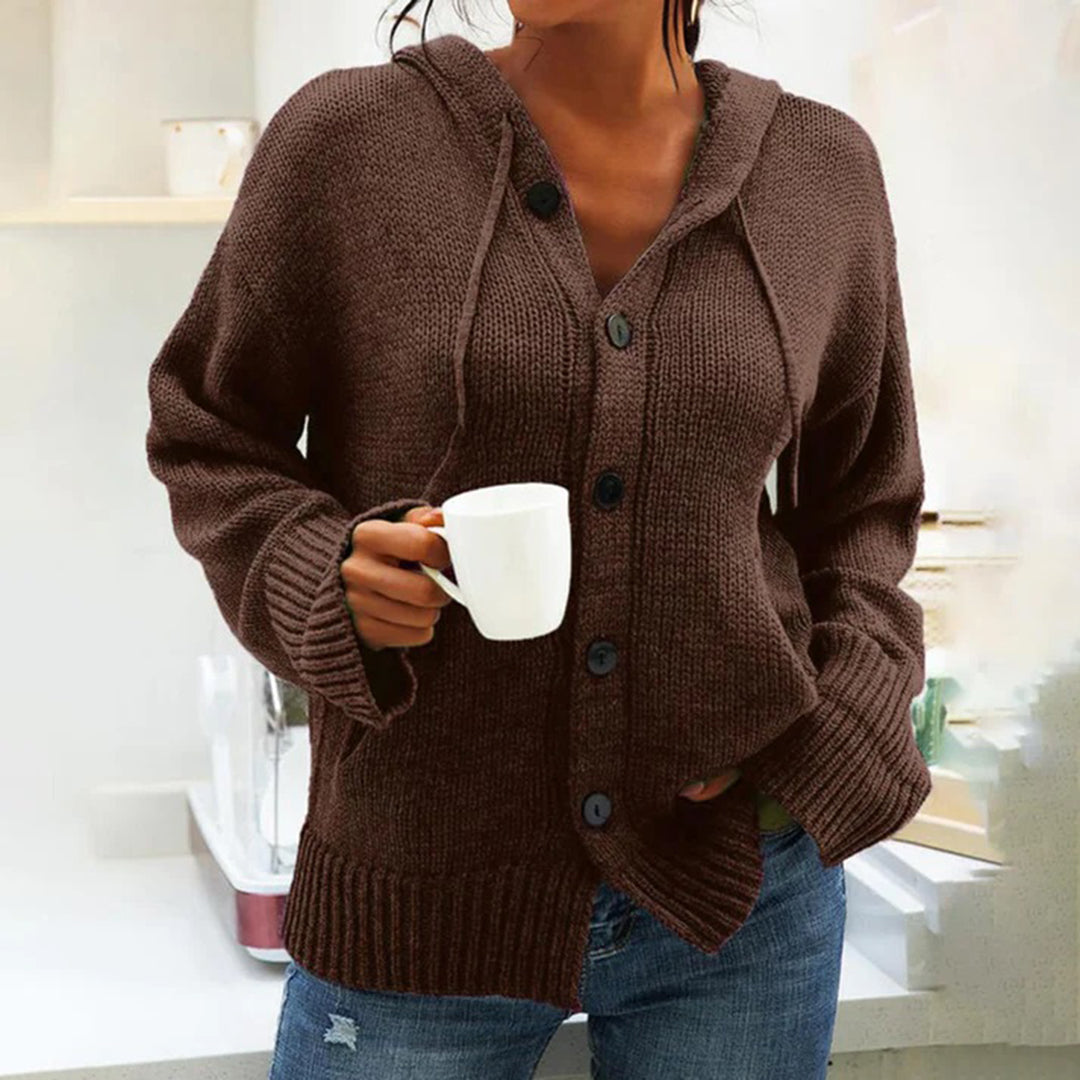 Gilet en tricot à capuche pour femme, chaud, avec cordon de serrage