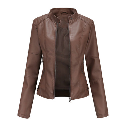 Blouson en cuir style motard col montant