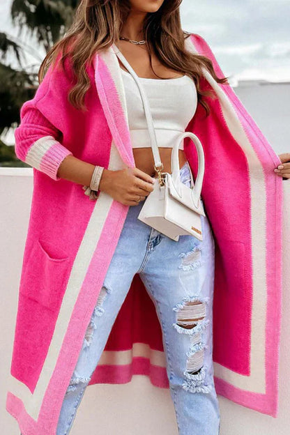 Cardigan Long Ouvert Tricot Doux Poignets Côtelés avec Poches → Cardigan Femme Long Doux avec Poches