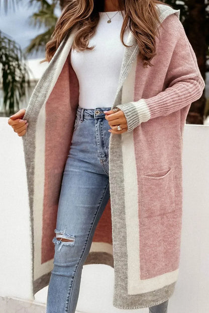 Long gilet femme à capuche ouvert