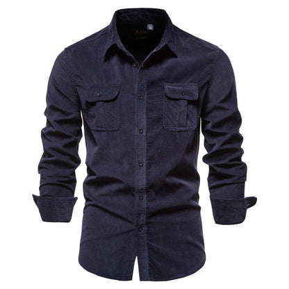 Chemise en velours côtelé à manches longues pour homme