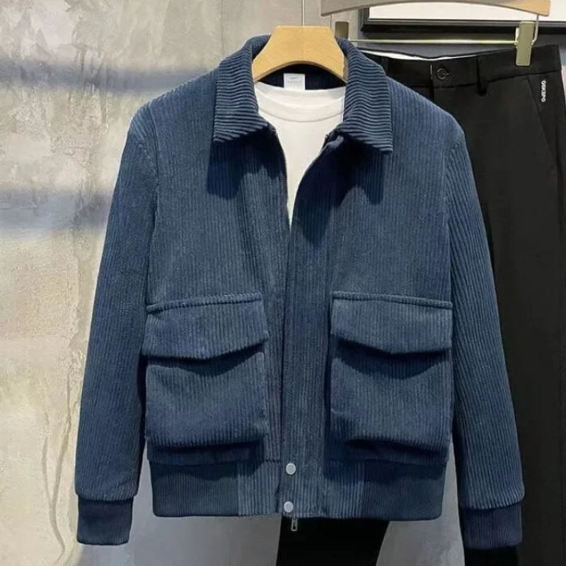 Veste courte en velours côtelé pour hommes à poches