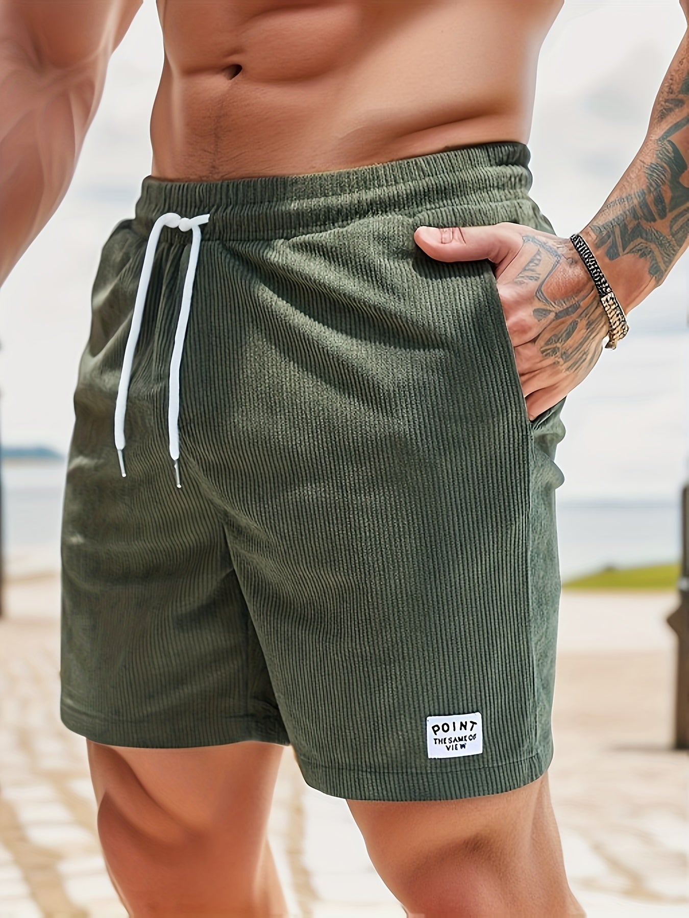 Shorts homme élastiques en velours côtelé avec cordon de serrage