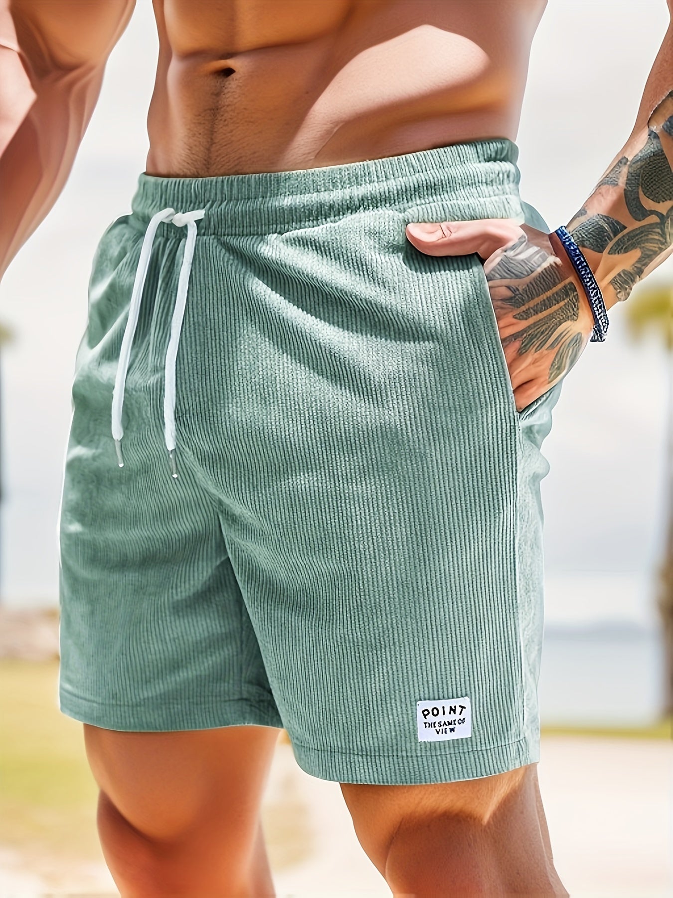 Shorts homme élastiques en velours côtelé avec cordon de serrage