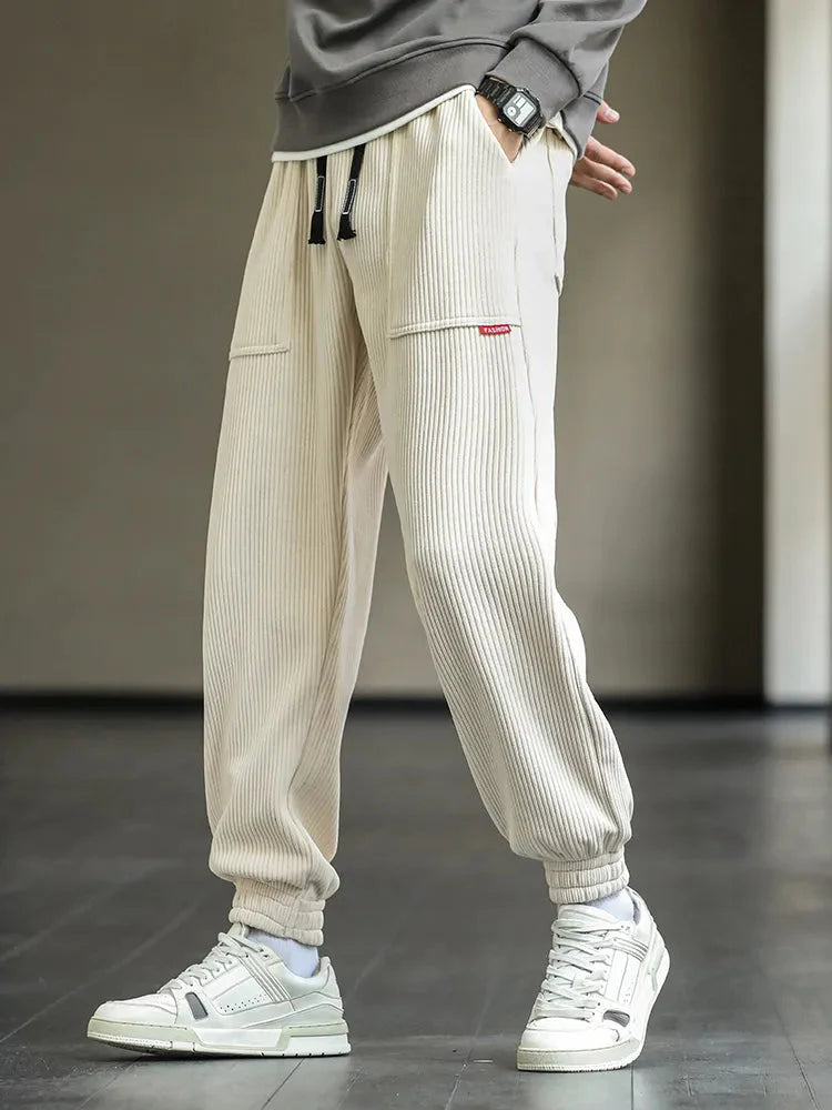 Pantalon en velours côtelé pour homme, coupe jogger, confortable, en coton