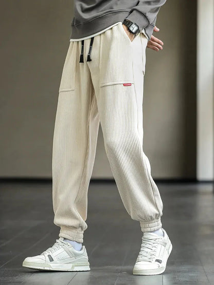 Pantalon en velours côtelé pour homme, coupe jogger, confortable, en coton