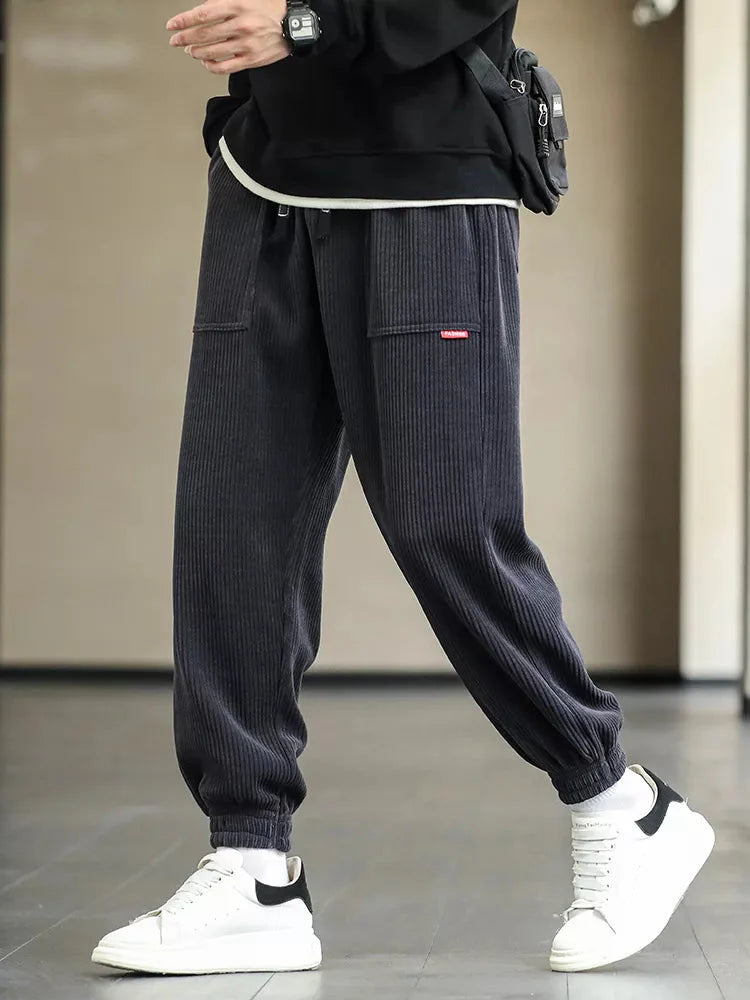 Pantalon en velours côtelé pour homme, coupe jogger, confortable, en coton