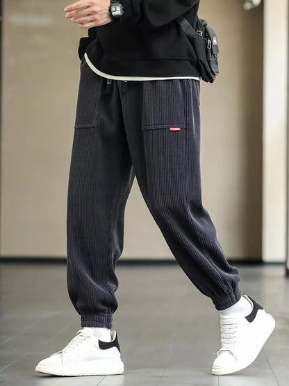 Pantalon en velours côtelé pour homme, coupe jogger, confortable, en coton