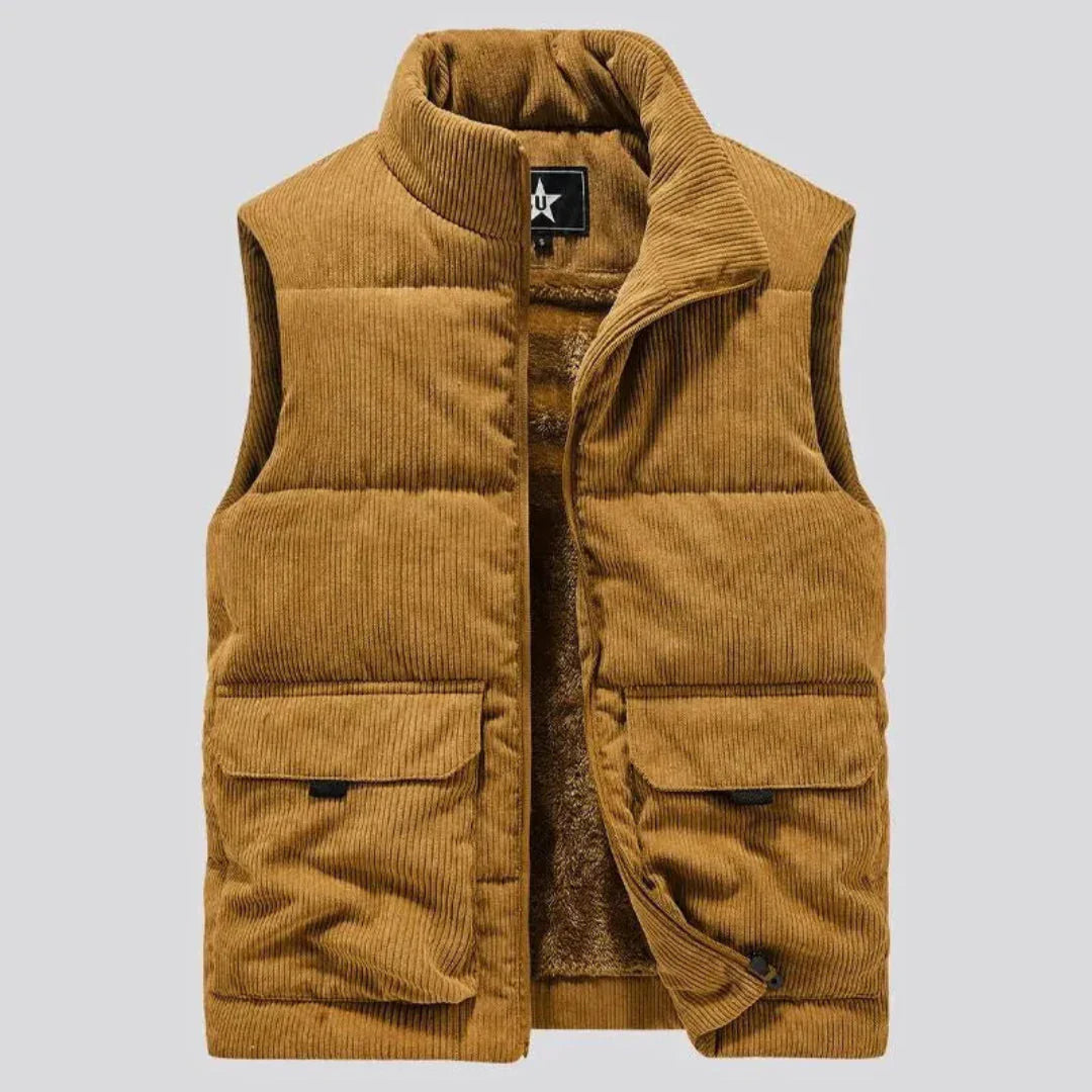 Gilet en velours côtelé doublé chaud pour femme