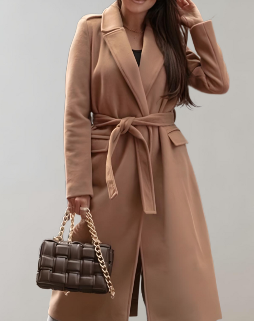 Long manteau femme avec poches latérales et fermeture éclair