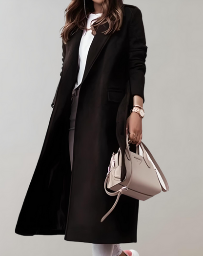 Long manteau femme avec poches latérales et fermeture éclair
