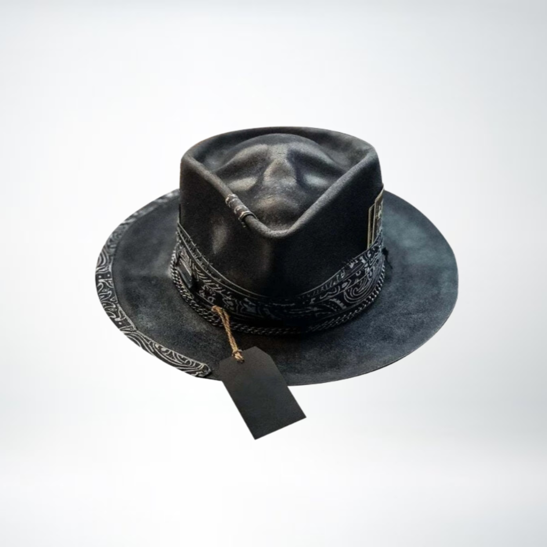 Männer Fedora Hut Schwarz Totenkopf Design - IdealeKleiden