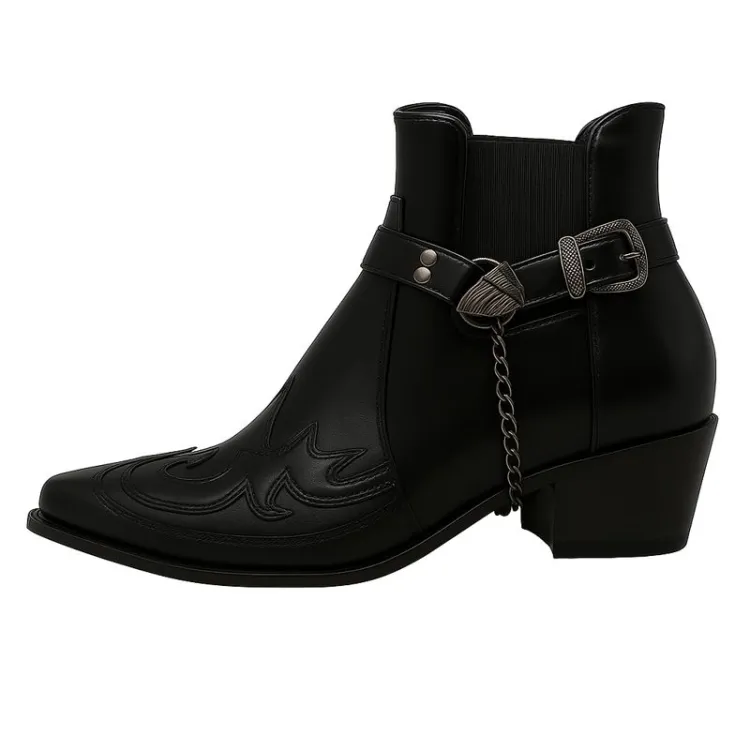Herren Westernstiefel Spitze Zehenpartie Lederschuh - IdealeKleiden