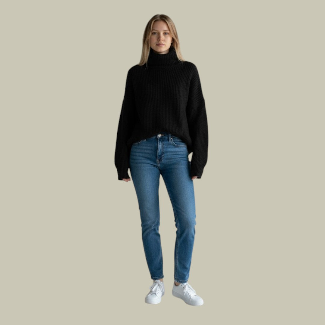 Pull Oversize Femme Hiver Chaud Col Roulé