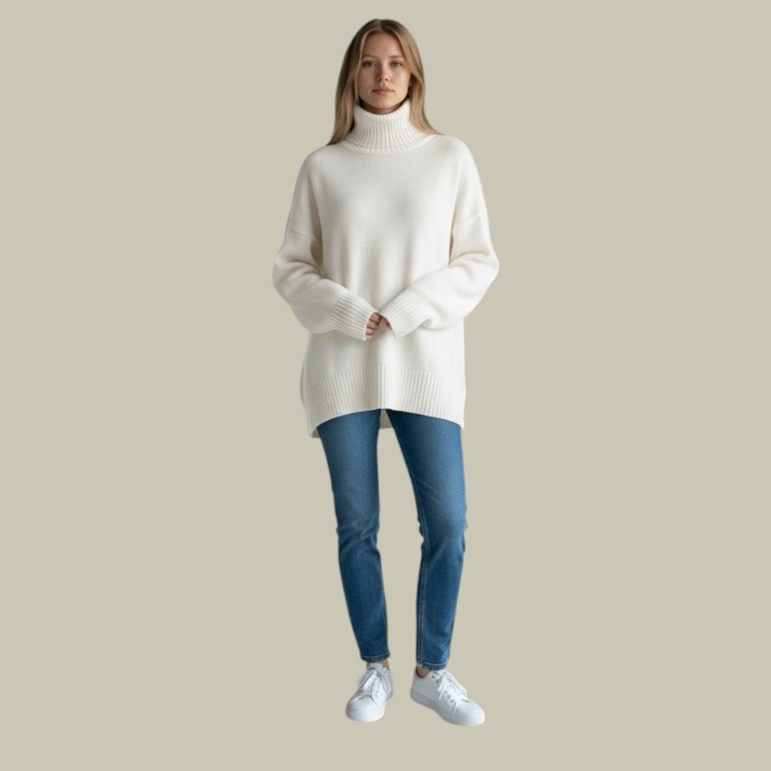 Weite Damen Pullover Winter Warm Rollkragen - IdealeKleiden