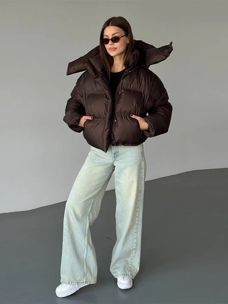 Damen Pufferjacke Kurz Kapuze Winter - IdealeKleiden