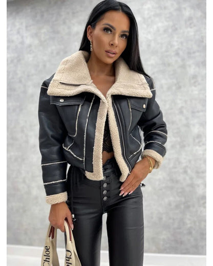 Manteau court d'hiver en fausse fourrure pour femme