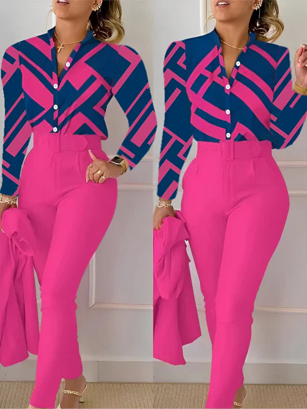 Haut de femme col en V avec pantalon taille haute