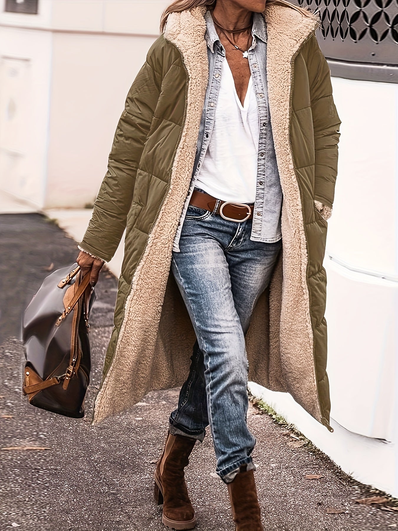 Veste d'hiver chaude doublée teddy pour femme