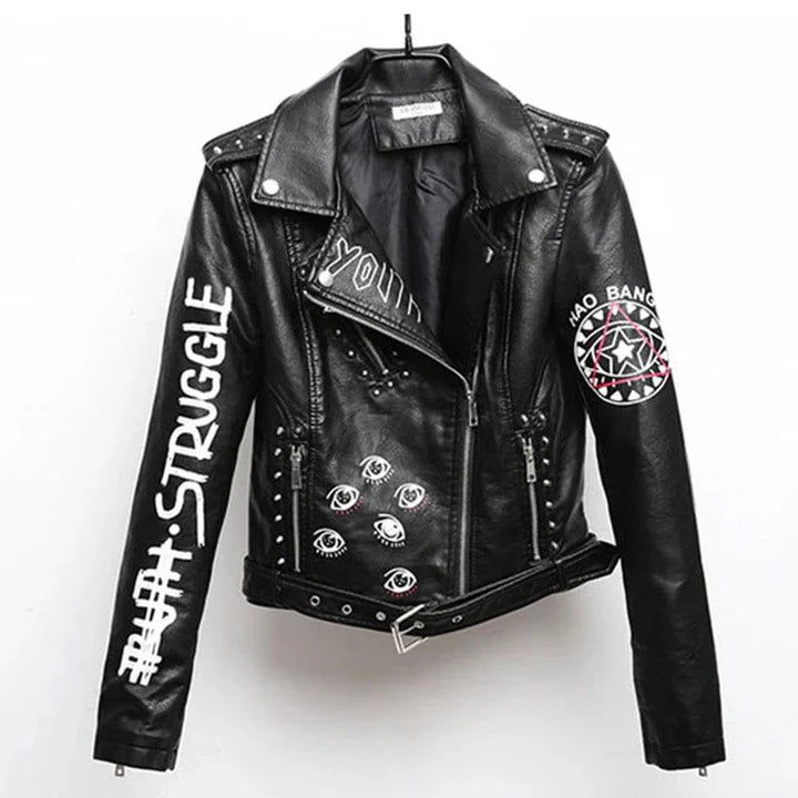 Lederjacke Damen Biker Style Punk - IdealeKleiden