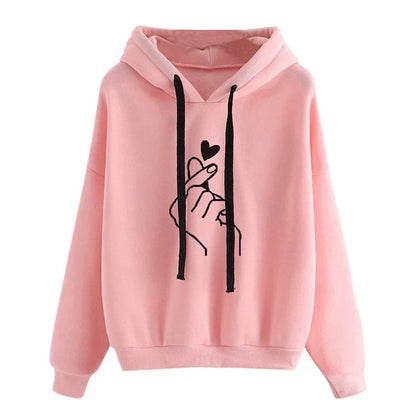 Sweat à capuche douillet en polaire, motif cœur avec doigts