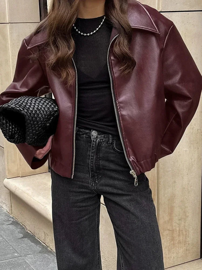 Veste en cuir végane élégante pour femme en cuir noir