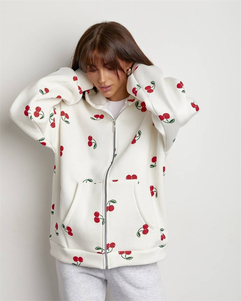 Sweat-shirt à capuche pour femme, motif cerises, tendance