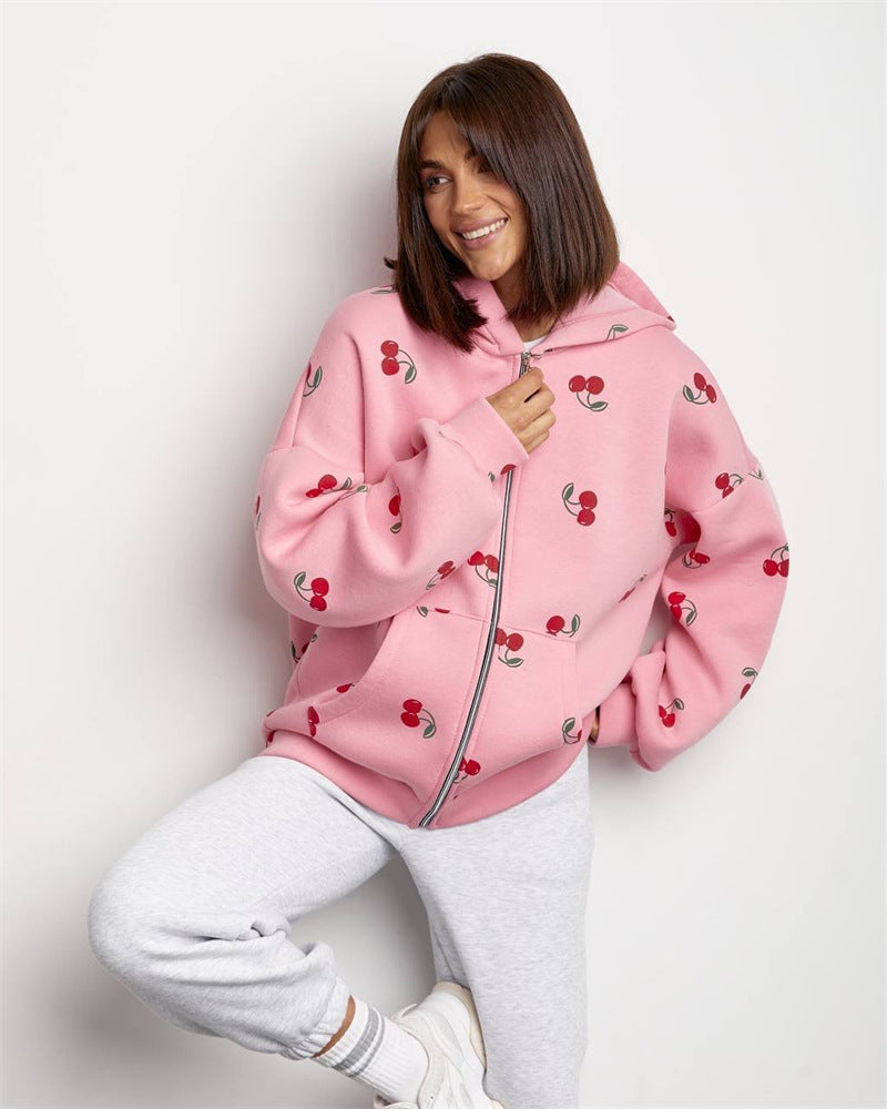 Sweat-shirt à capuche pour femme, motif cerises, tendance