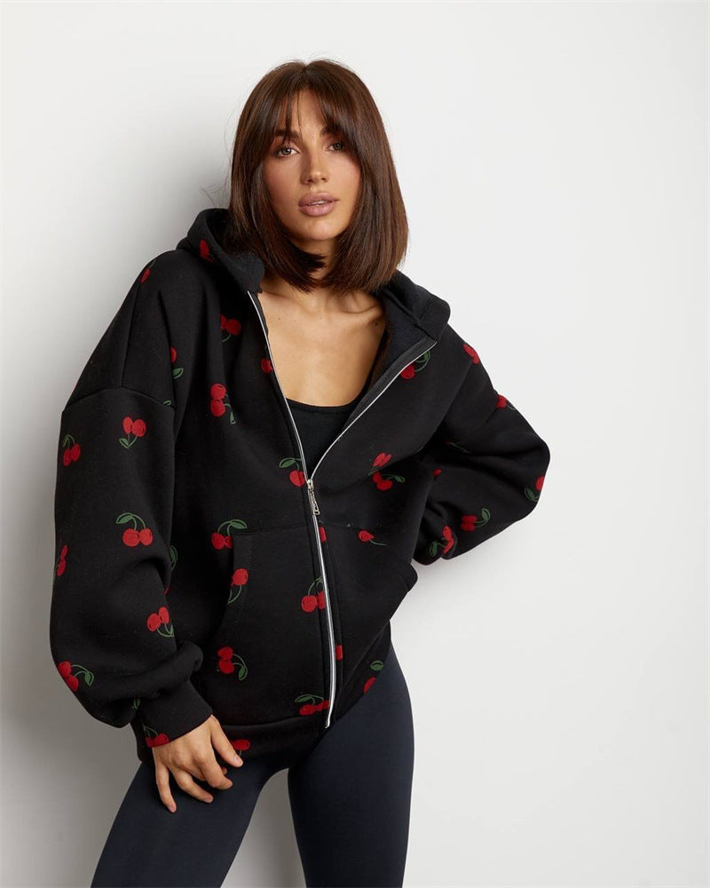 Sweat-shirt à capuche pour femme, motif cerises, tendance