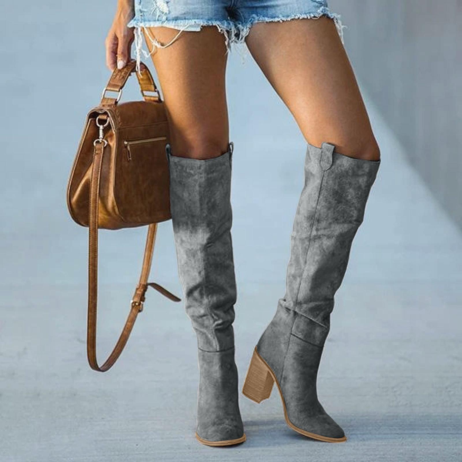 Kniehohe Damenstiefel Elegant Lederschaft - IdealeKleiden