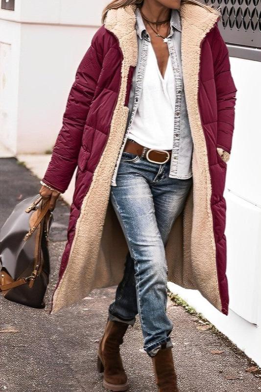 Veste d'hiver réversible femme avec capuche chaude