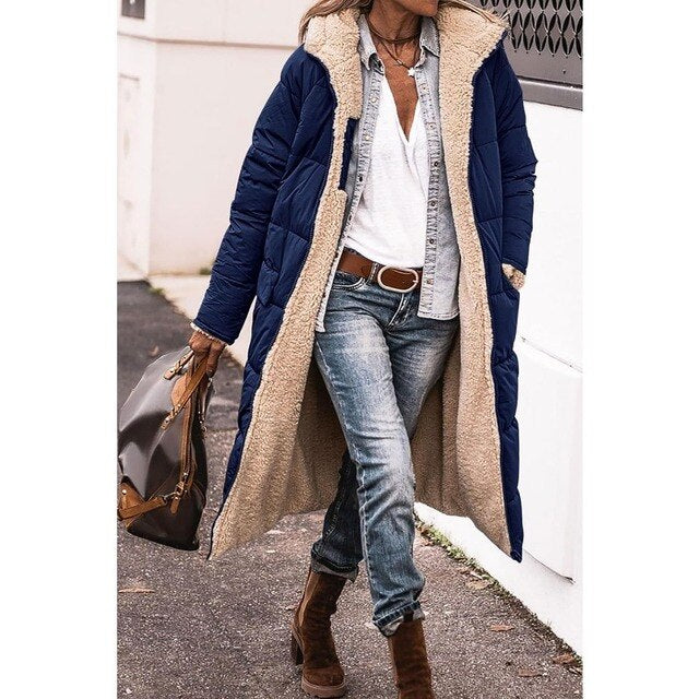 Manteau d'hiver réversible à capuche en polaire pour femme