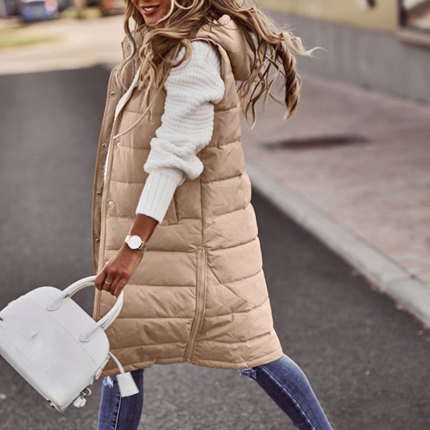 Gilet matelassé long élégant pour femme