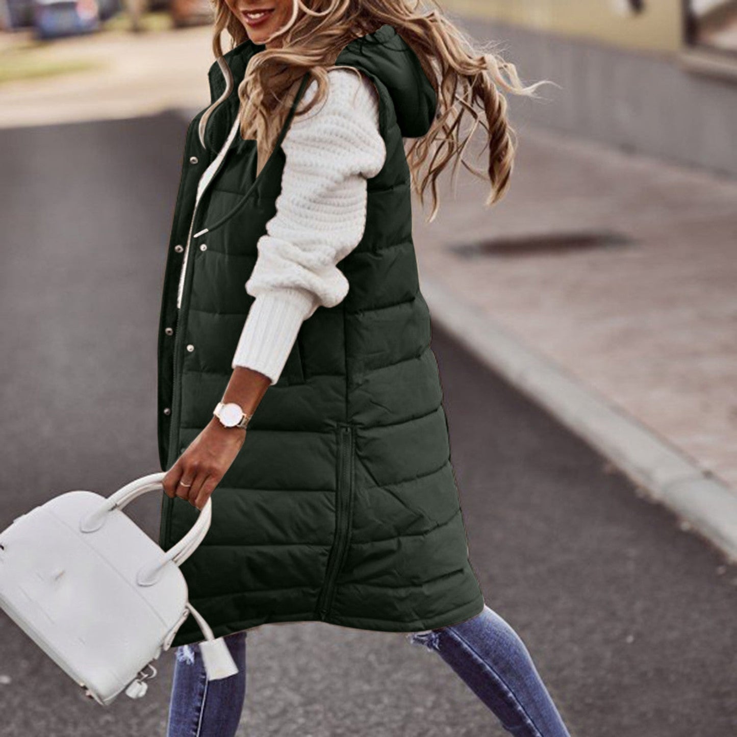 Bodywarmer d'hiver surdimensionné matelassé à capuche