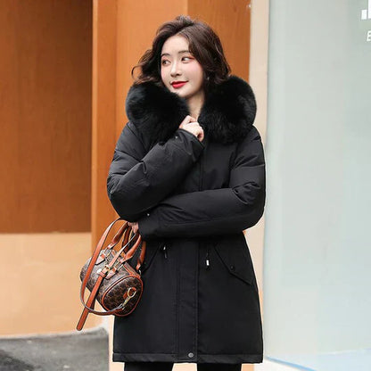 Parka long femme tendance avec col fourrure