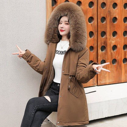 Parka long femme tendance avec col fourrure
