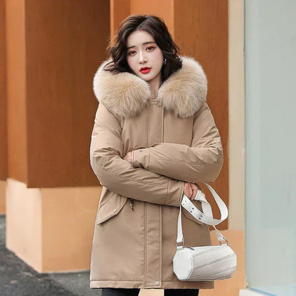 Parka long femme tendance avec col fourrure