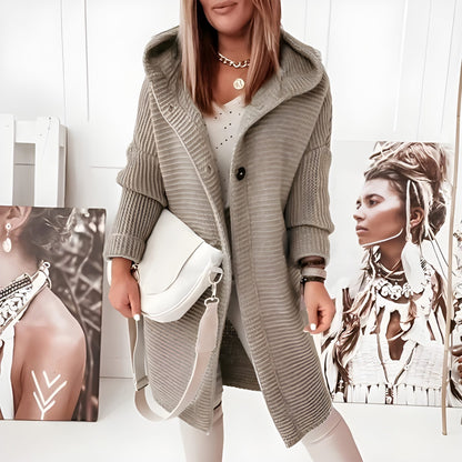 Gilet long femme manches longues boutonné
