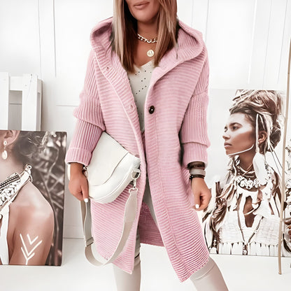 Gilet long femme manches longues boutonné