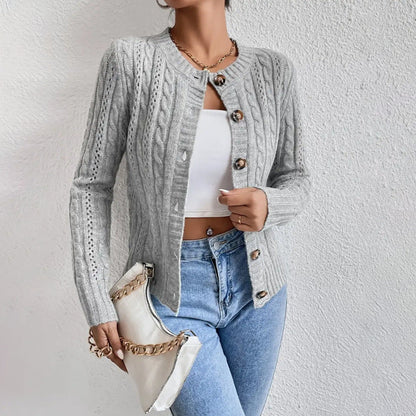 Cardigan en maille torsadée pour femme, boutonné