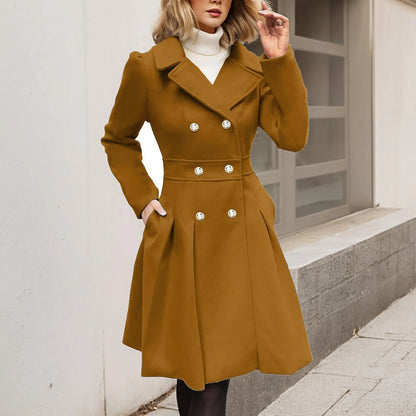 Manteau d'hiver élégant pour femme, double boutonnage, boutons dorés
