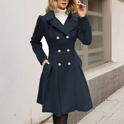 Manteau d'hiver élégant pour femme, double boutonnage, boutons dorés