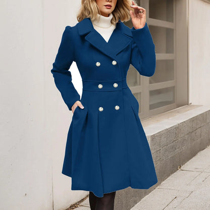 Manteau d'hiver élégant pour femme, double boutonnage, boutons dorés