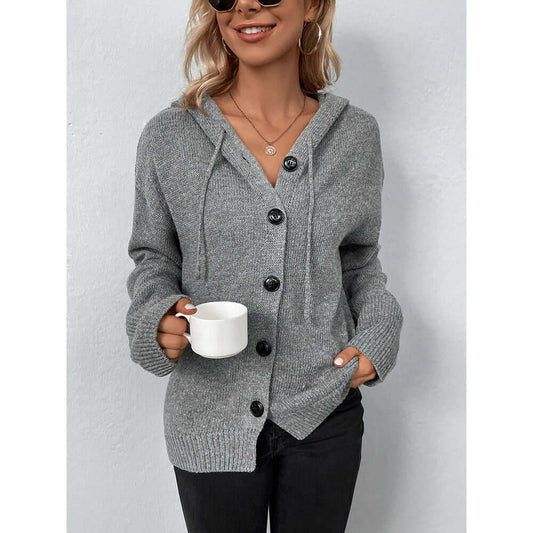 Damen Strickjacke Kapuze Langarm Warm - IdealeKleiden