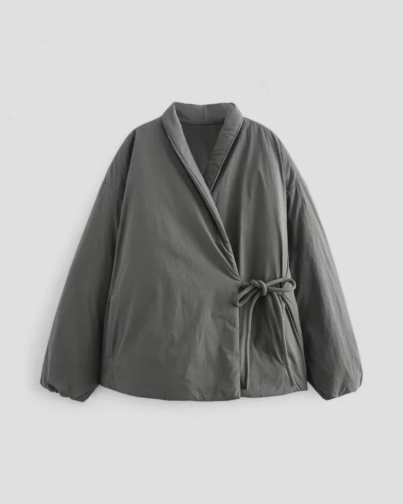 Veste Courte Matelassée pour Femme avec Ceinture à la Taille