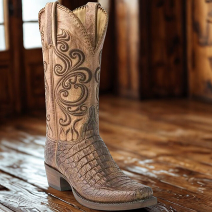 Bottes western femme | Cuir gaufré avec talon bloc