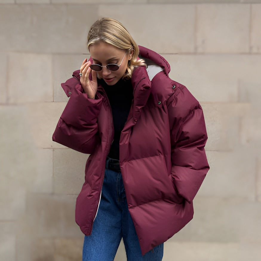 Damen Winterjacke Warm mit Kapuze und Reißverschluss - IdealeKleiden