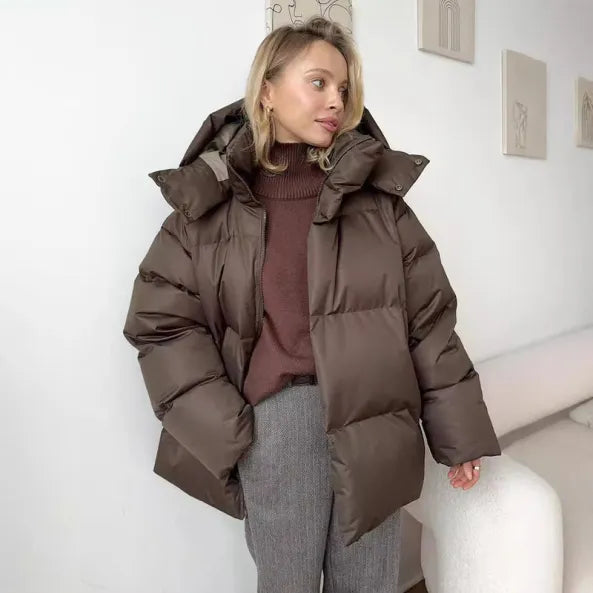 Doudoune chaude à capuche et fermeture éclair pour femme